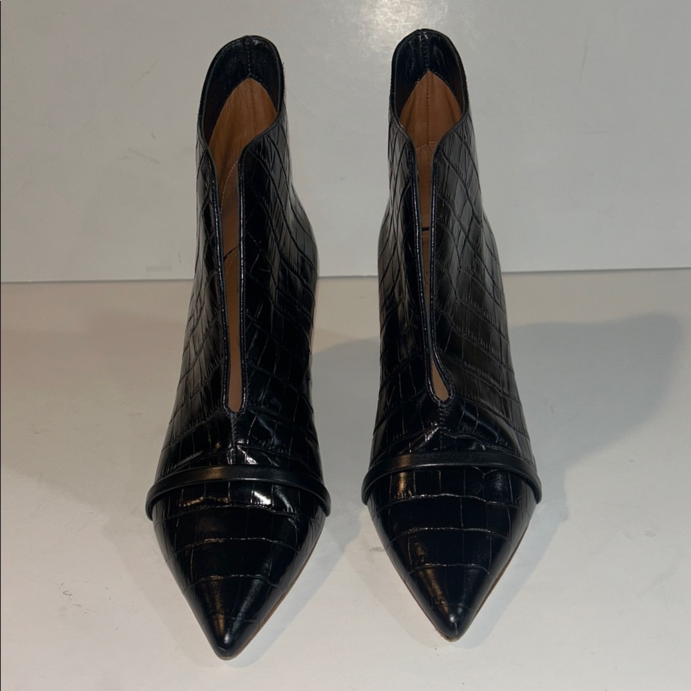 Malone Souliers Clara Black Croc-Embossed Pointed Ankle Boots - Picture 3 of 15